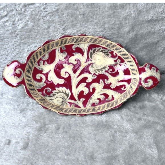 Amita Decorative Trinket Dish Red Cream Gold Floral Ornate Ornate Dish - Picture 3 of 6